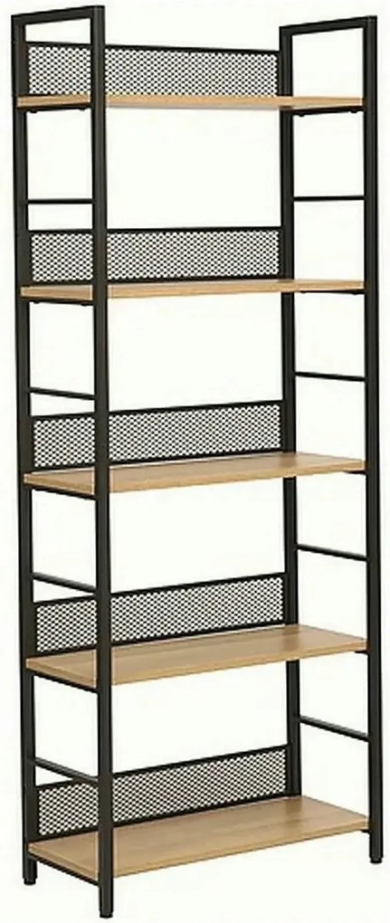 Etajera RAW R5, stejar/negru, PAL laminat/metal, 60x28x154 cm