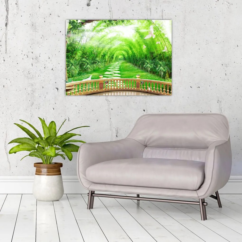 Tablou pe sticlă - Privire la grădina tropicală (70x50 cm)