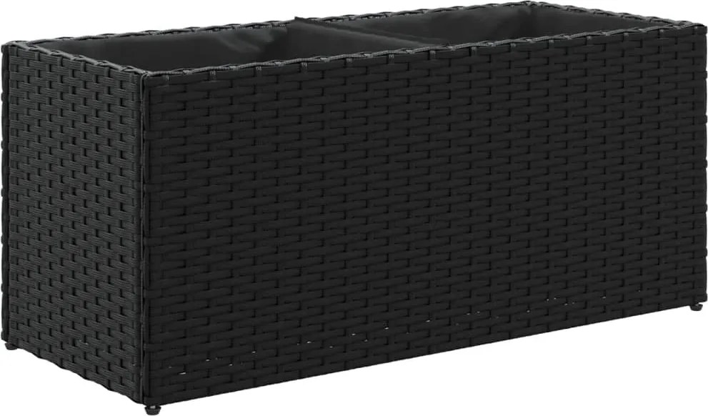 vidaXL Jardinieră grădină cu 2 ghivece, negru, 72x30x32 cm poliratan