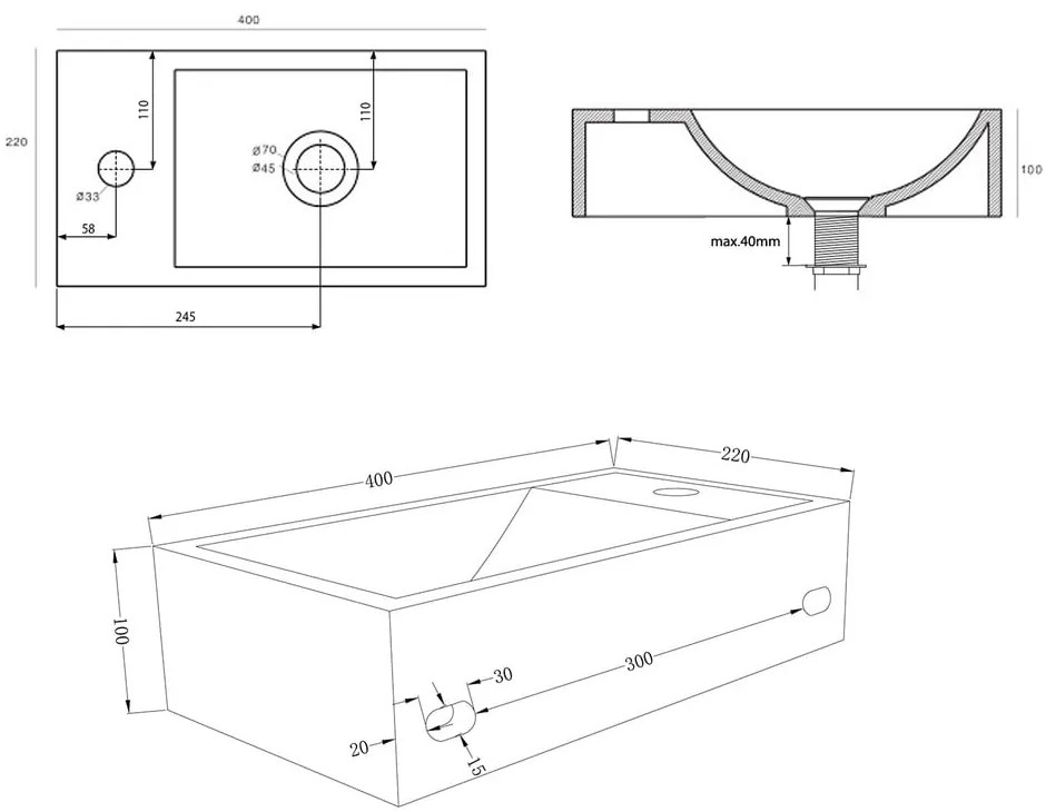 Chiuvetă mică pentru WC gri deschis din beton 40x22 cm Crest – Sapho