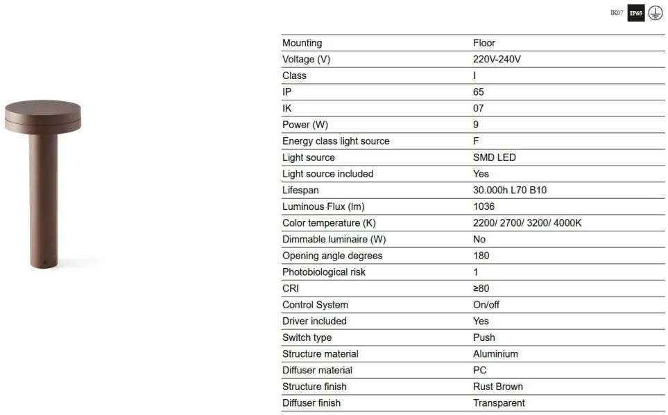 Stalp LED iluminat exterior IP65 ESPO H-35cm maro rustic