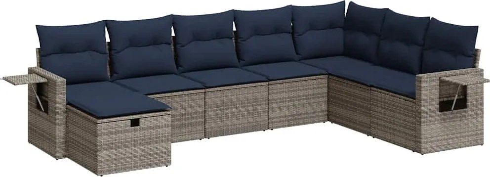 vidaXL Set canapele de grădină cu perne, 8 piese, gri, poliratan