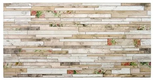 Panou decorativ, PVC, model piatra 3D, flori roz, 96x48.5cm