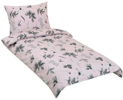 Lenjerie de pat Bellatex Crepe Meadow gri, roz ,140 x 220 cm, 70 x 90 cm, 140 x 220 cm, 70 x 90 cm