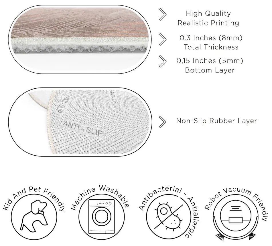 Covor roz deschis lavabil rotund ø 80 cm Dusty Leaves – Mila Home