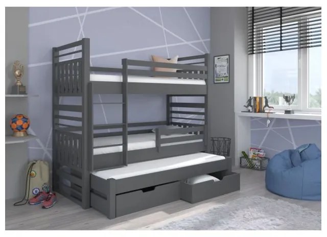 Pat Supraetajat 3 Persoane Cu Saltea HIPPO Gri 90x200cm