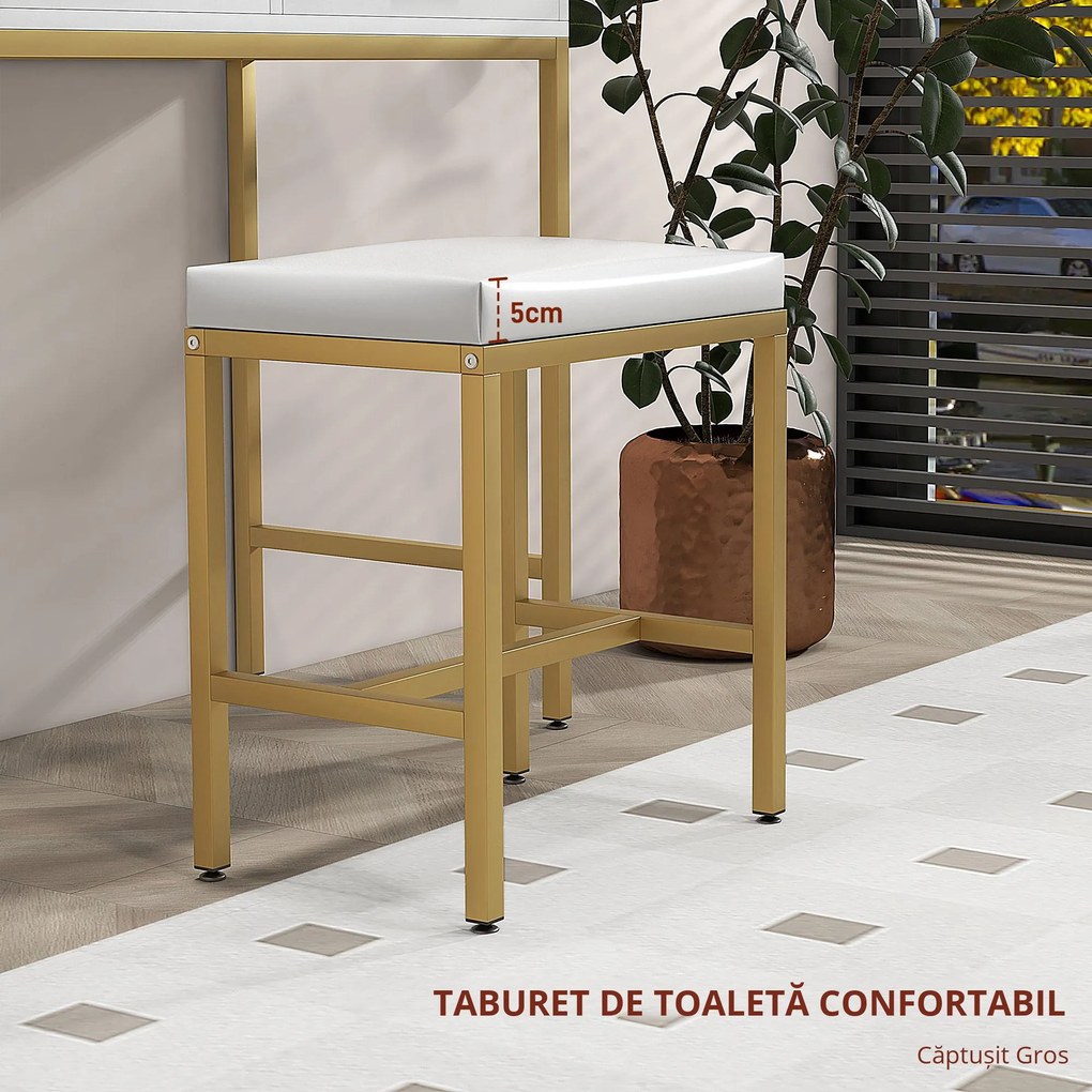 HOMCOM Masă de Machiaj cu Oglindă LED, Scaun și Rafturi, 80x40x138 cm, Alb | Aosom Romania