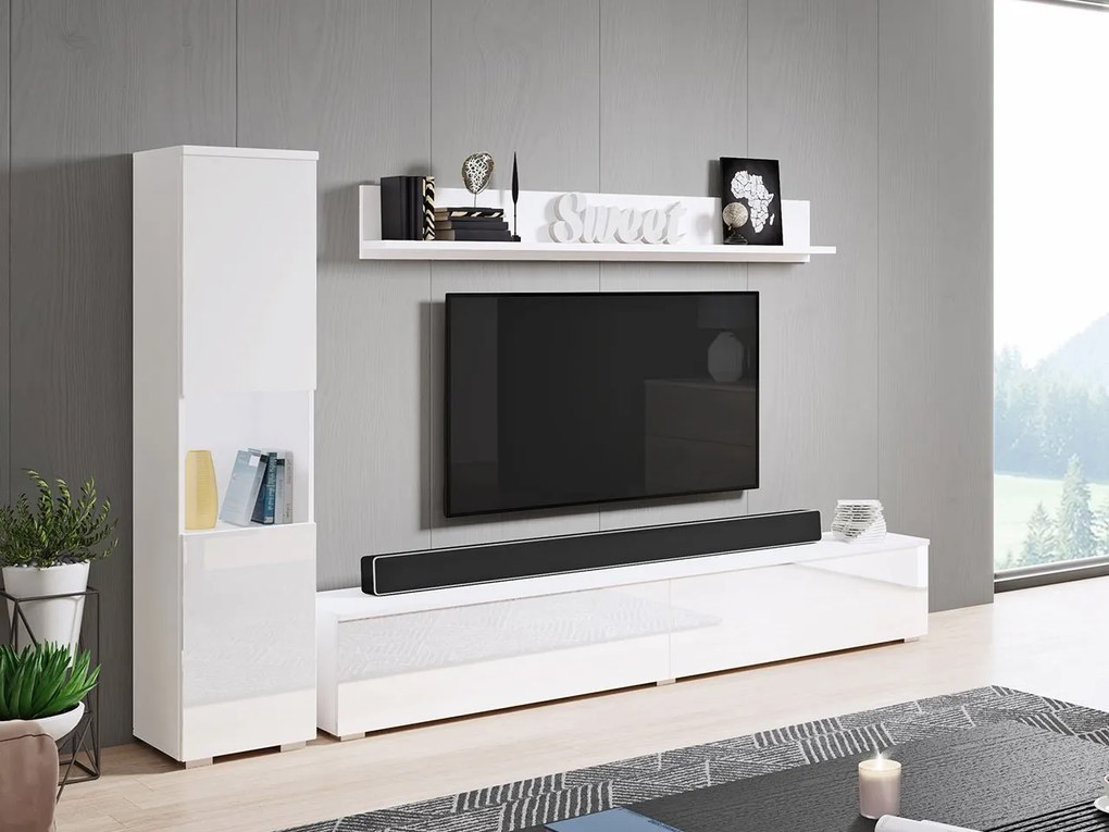 Mobilier living Nova BR (Alb + Alb lucios) (fără iluminat). 1060048