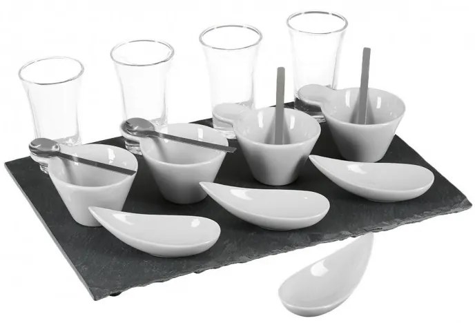 Set servire aperitiv Ardoise, portelan, piatra, 32 x 22 x 9,8 cm
