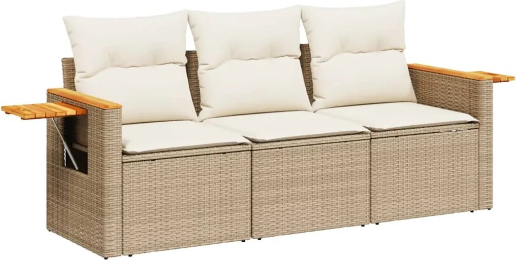 vidaXL Set canapele de grădină, 3 piese, cu perne, bej, poliratan