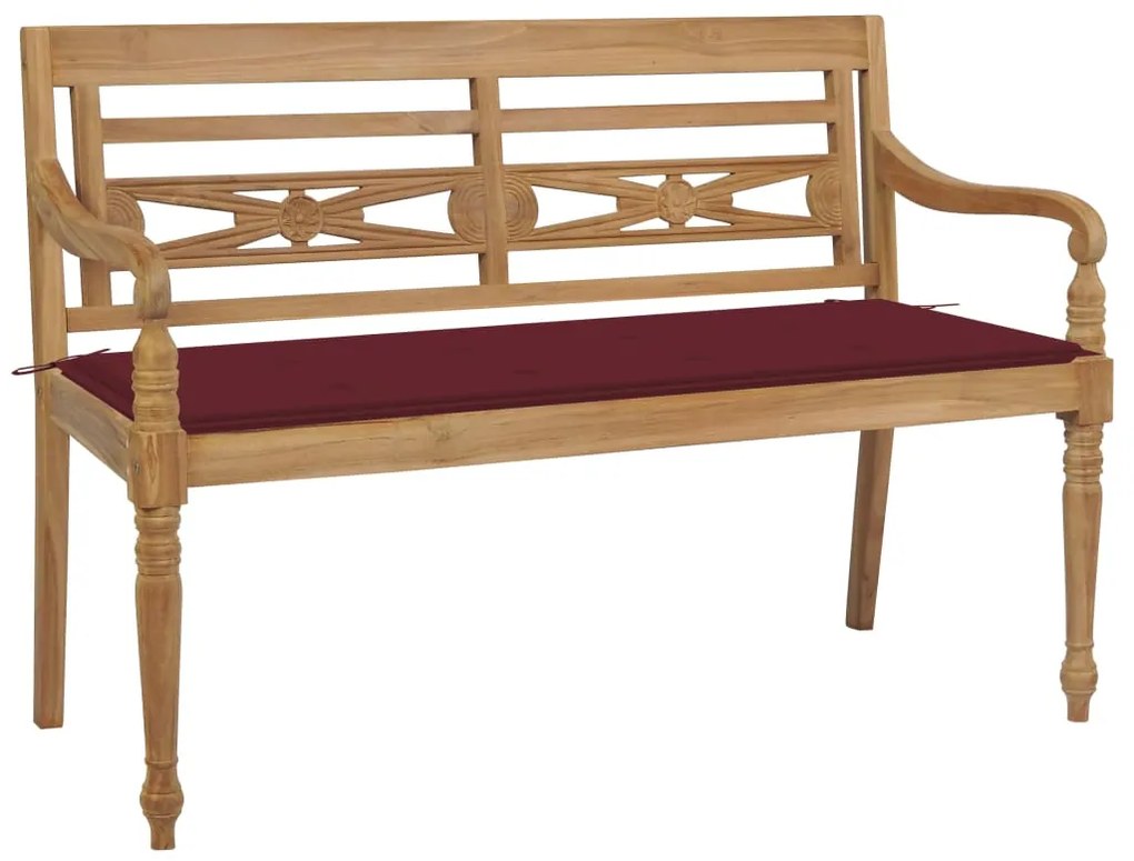 3062163 vidaXL Bancă Batavia cu pernă roșu vin, 120 cm, lemn masiv de tec