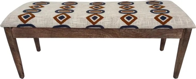 Banchetă tapițată pentru hol din bumbac ikat brodat manual și lemn masiv de mango, 113×35×45 cm, „Dakar"