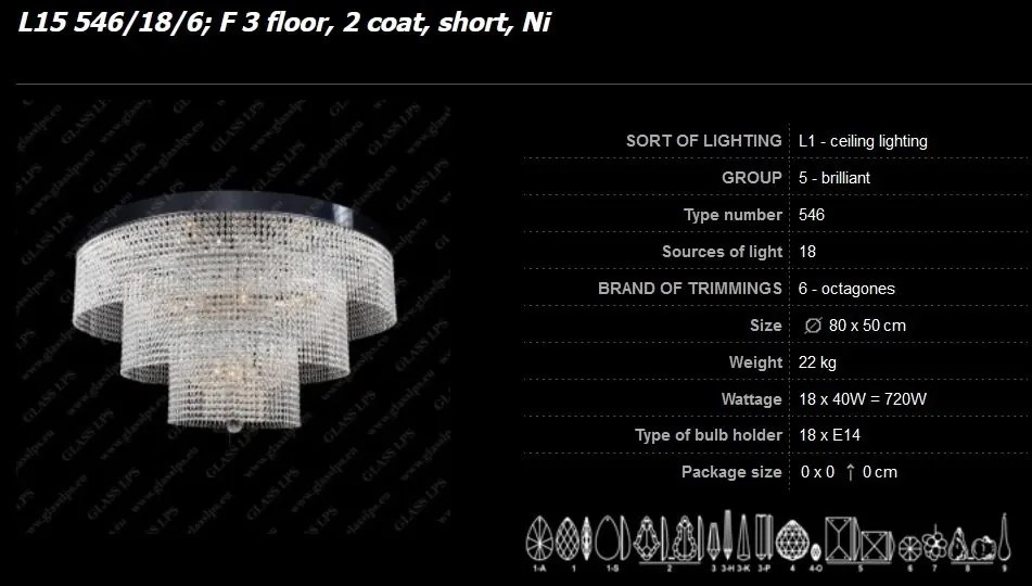 Plafoniera Cristal Bohemia L15 546/18/6; F 3 floor, 2 coat, short