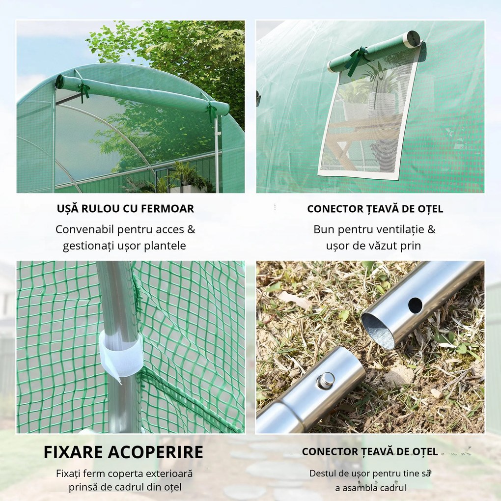 Outsunny Sera pentru Culturi, Structură din Oțel Rezistent, Spațioasă 8x3x2m, Ideală pentru Grădinărit, Verde | Aosom Romania