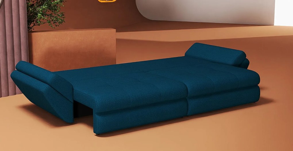 Canapea extensibilă dumonde cu ladă de depozitare si sezut confortabil din spuma high-density, Loana Enjoy Petrol 300x100 cm