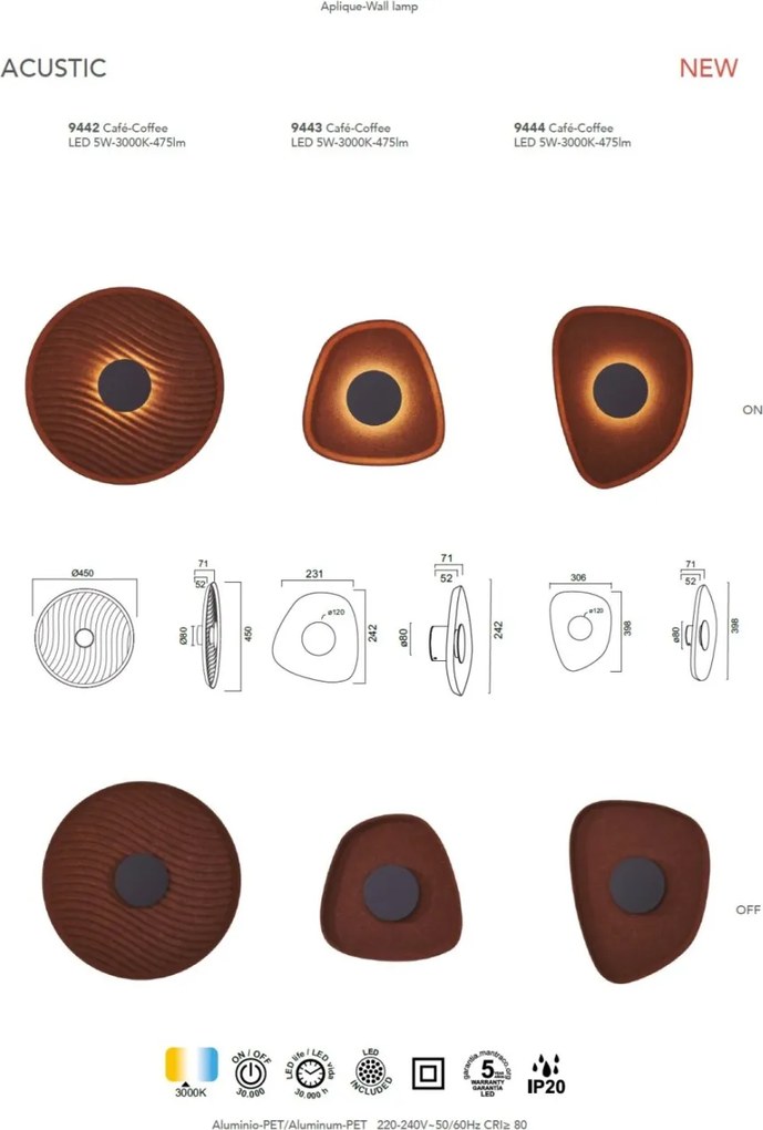 Aplica de perete LED design decorativ ACUSTIC 24,2cm