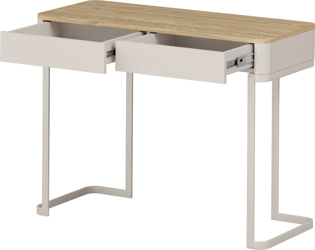 Masa toaletă Elivo 110 cm cu sertare pe cadru - casmir / stejar uleiat