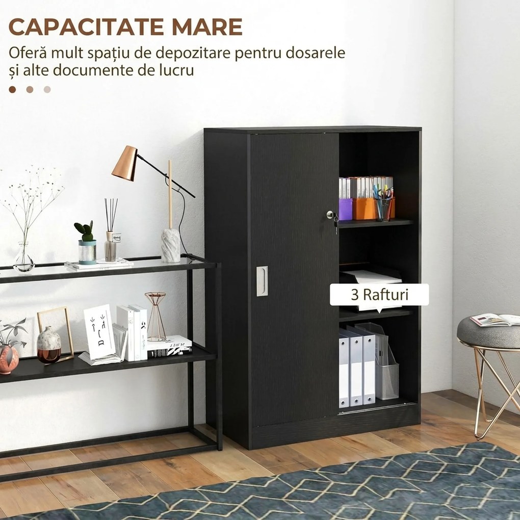 HOMCOM Dulap de Birou 3 Rafturi cu Încuietoare și 2 Chei de Securitate 80x40x120 cm Negru | Aosom Romania