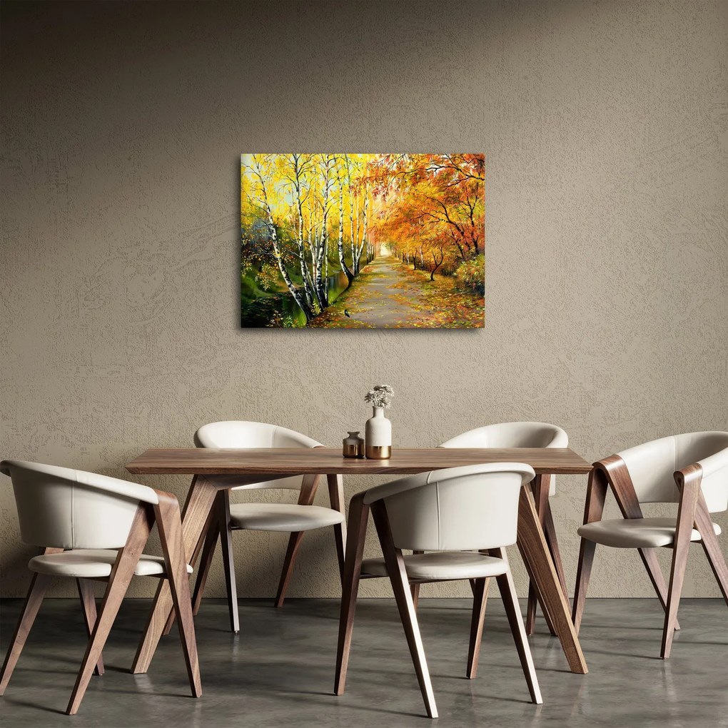 Tablou - Alee romantică de-a lungul apei, pictură în ulei (70x50 cm)