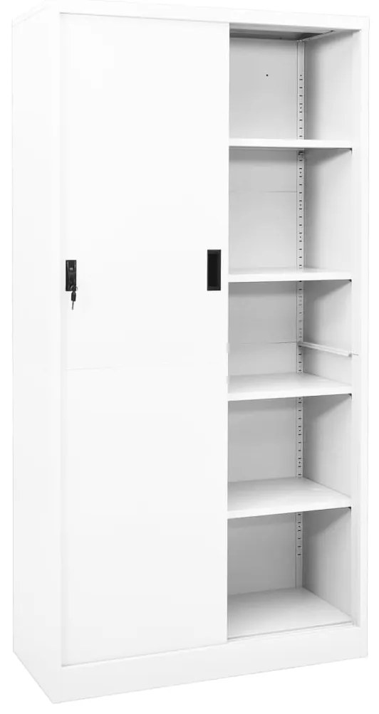 335958 vidaXL Dulap de birou cu ușă glisantă, alb, 90x40x180 cm, oțel
