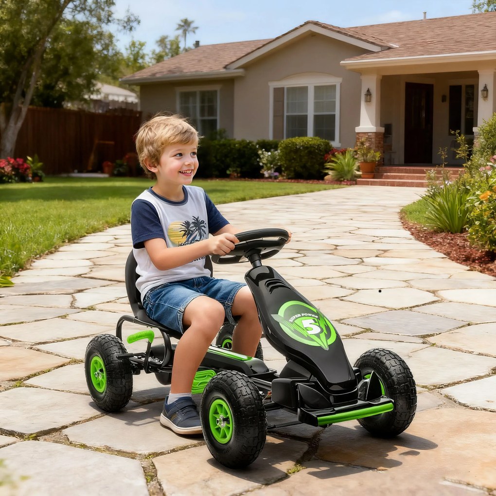 HOMCOM Kart cu Pedale pentru Copii 5-12 Ani cu Scaun Reglabil, din Metal și PP, 121x58x61 cm, Verde și Negru | Aosom Romania