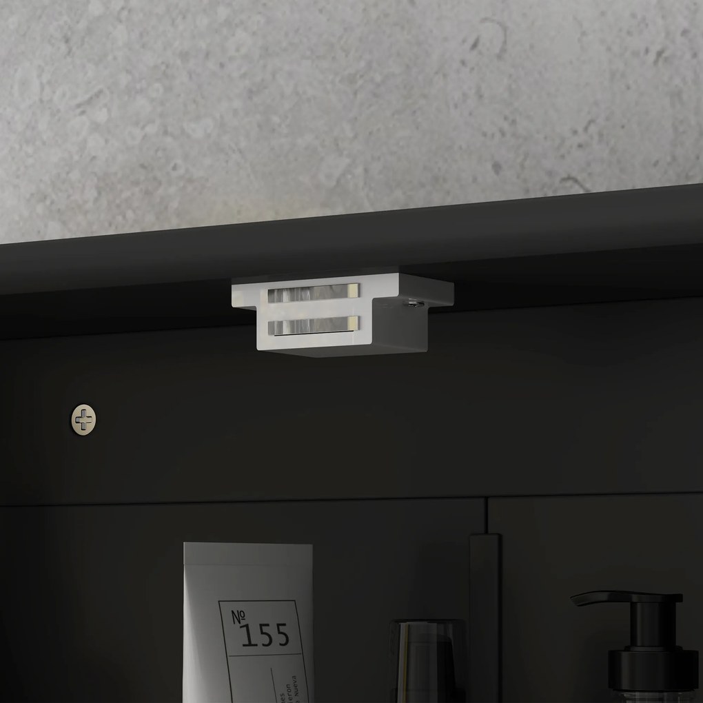 kleankin Dulap de baie cu oglindă Dulap de perete cu 2 uși Raft deschis Raft reglabil 56x13x58cm Negru | Aosom Romania