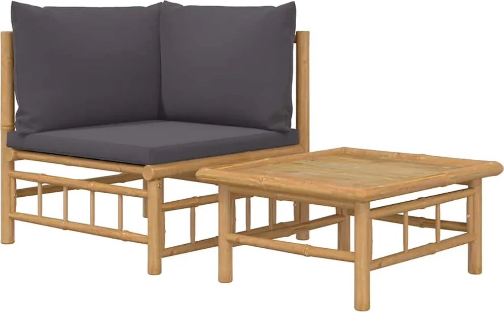 vidaXL Set mobilier de grădină cu perne gri închis, 2 piese, bambus