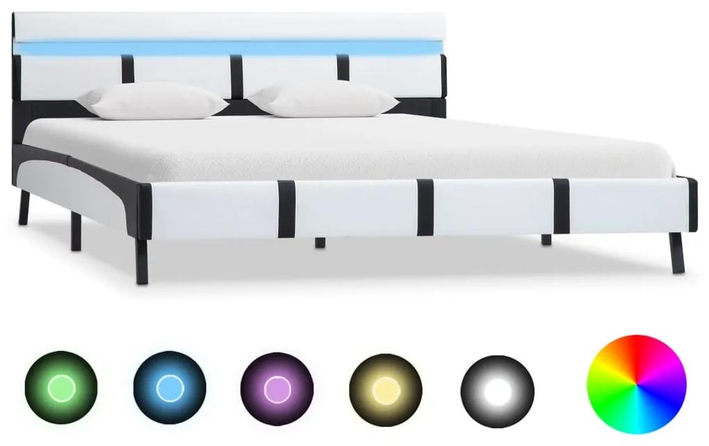 Cadru de pat cu LED, alb, 160 x 200 cm, piele artificiala white and black, 160 x 200 cm