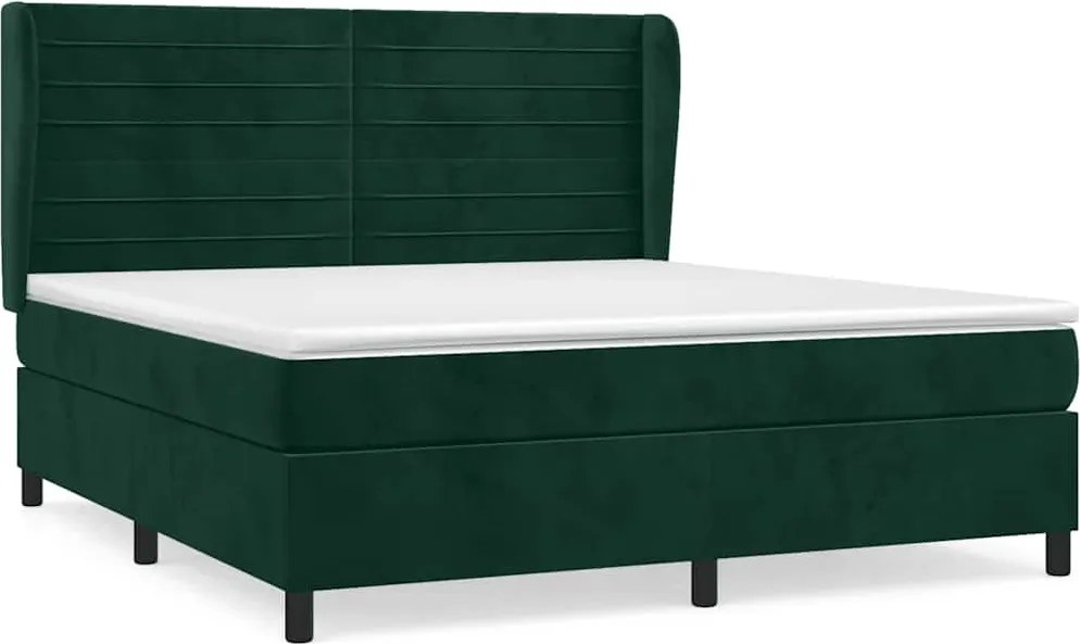 vidaXL Pat box spring cu saltea, verde închis, 160x200 cm, catifea