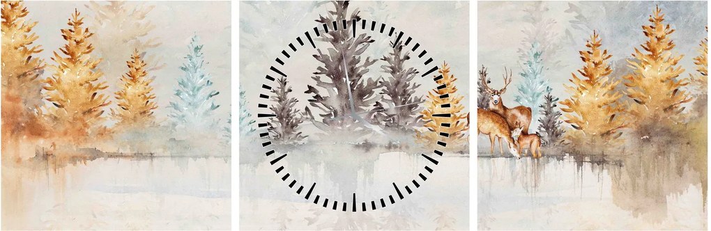 Tablou - Pădure în acuarelă (cu ceas) (90x30 cm)