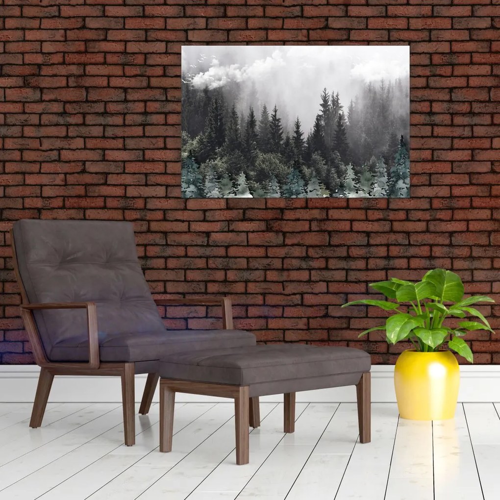 Tablou - Pădure cu elemente ilustrate (90x60 cm)