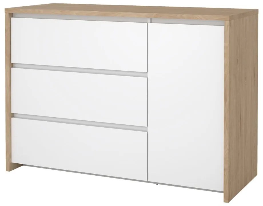 Comodă albă-în culoare naturală cu aspect de lemn de stejar 119x84x48 cm Next – Tvilum