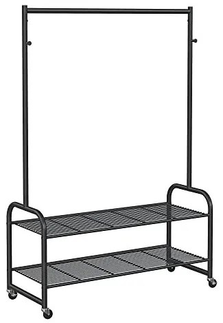Suport mobil pentru haine cu 2 rafturi, metal, negru, Songmics