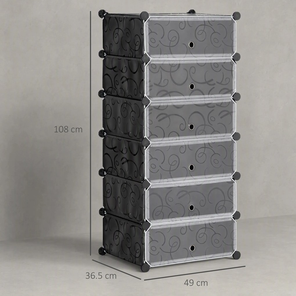 HOMCOM Pantofar modular cu 6 cutii din PP și oțel, 49x36,5x108 cm, negru și alb | Aosom Romania
