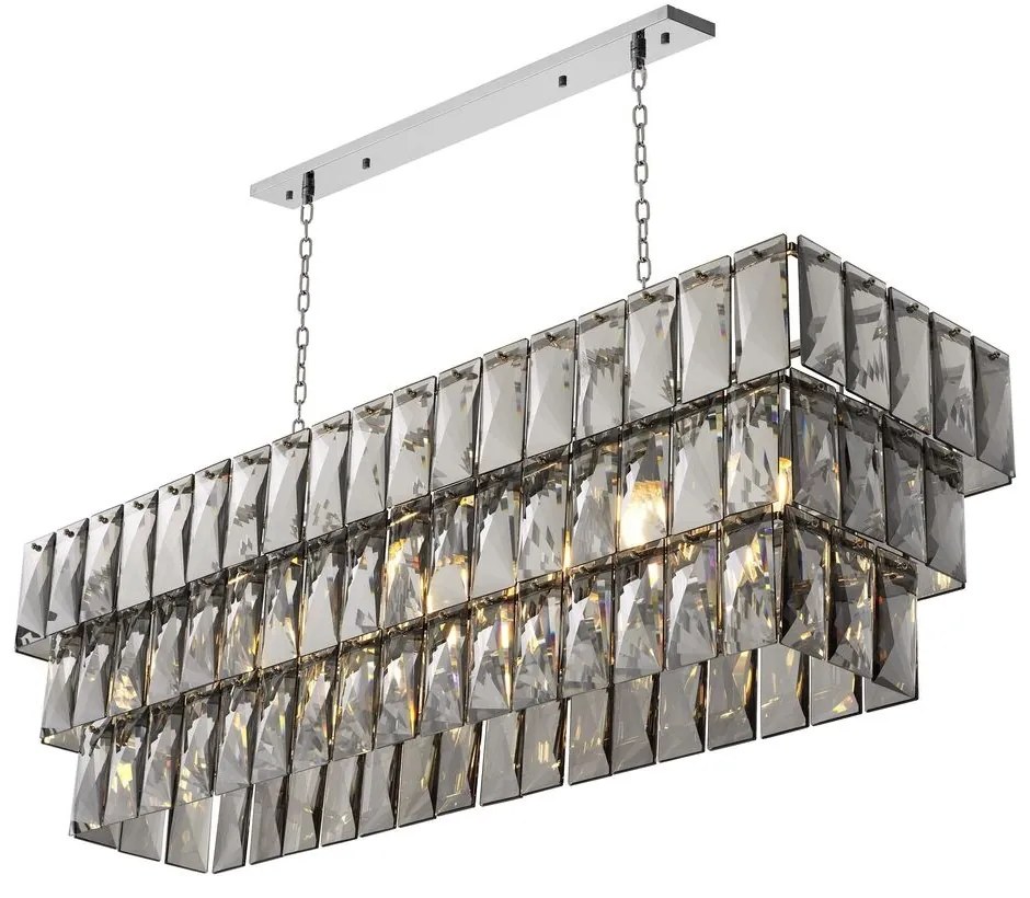 Lustra suspendata design LUX Amazone Rectangular, nickel/ sticla fumurie 115383 HZ