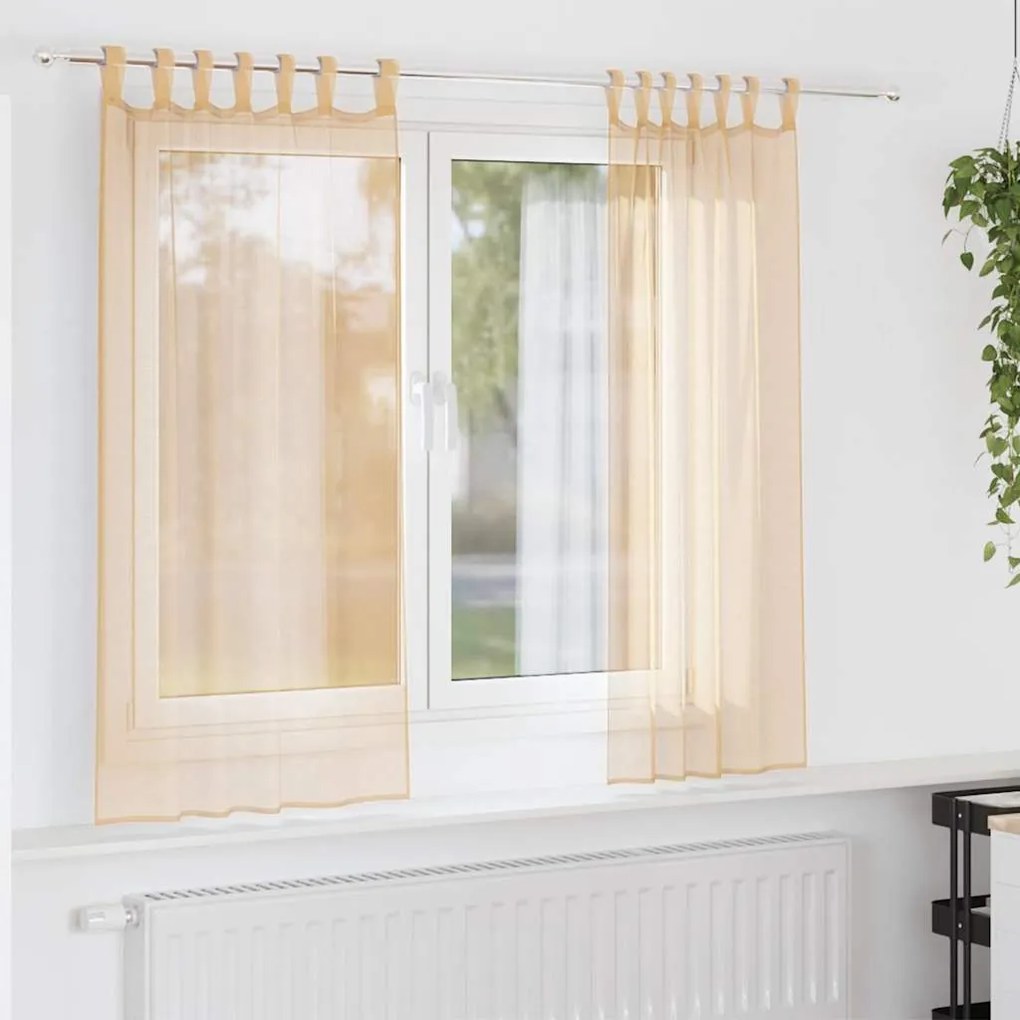 vidaXL Perdele Voile cu Bucle 2 buc Nisip 140x175 cm