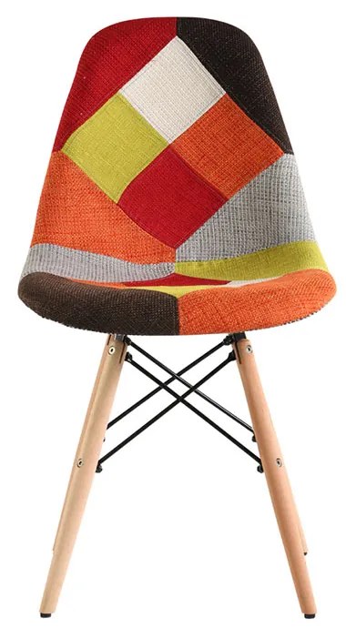 SCAUN JOY, MODEL PATCHWORK ORANGE, SEZUT TAPITAT TEXTIL, PICIOARE LEMN