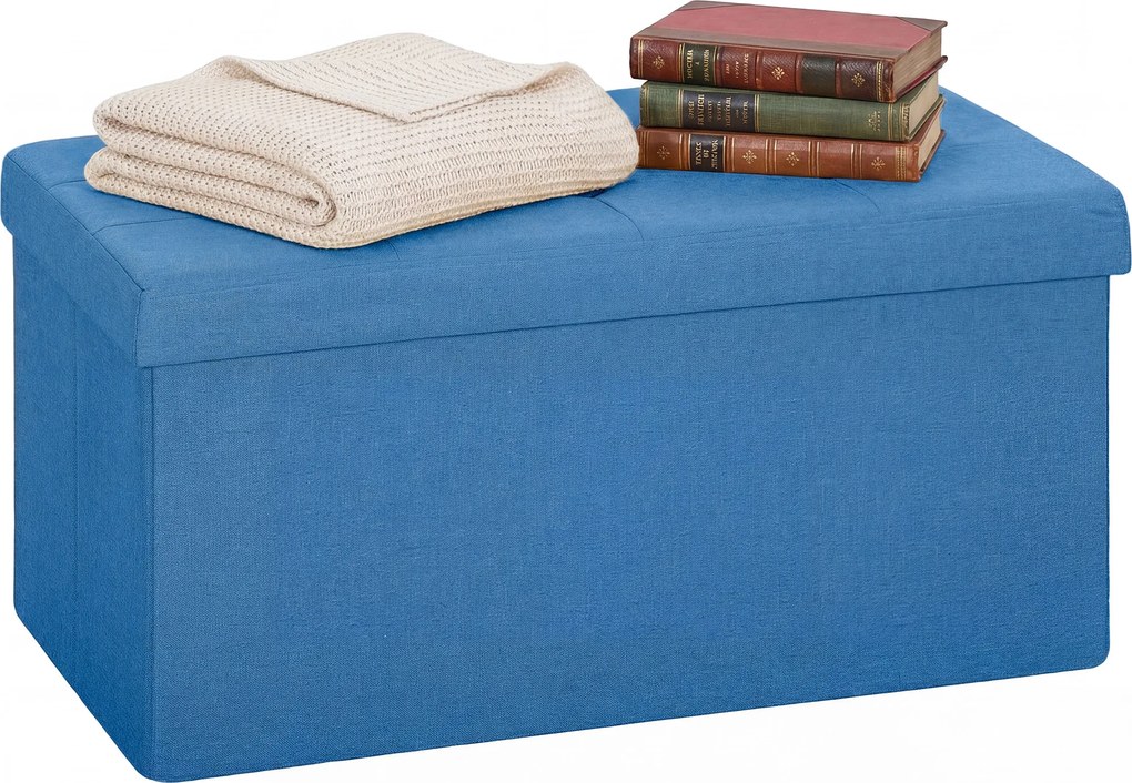 HOMCOM Puf de depozitare, bancă de depozitare pliabilă 84 L 76x38x38 cm tapițată în in sintetic albastru deschis | Aosom Romania