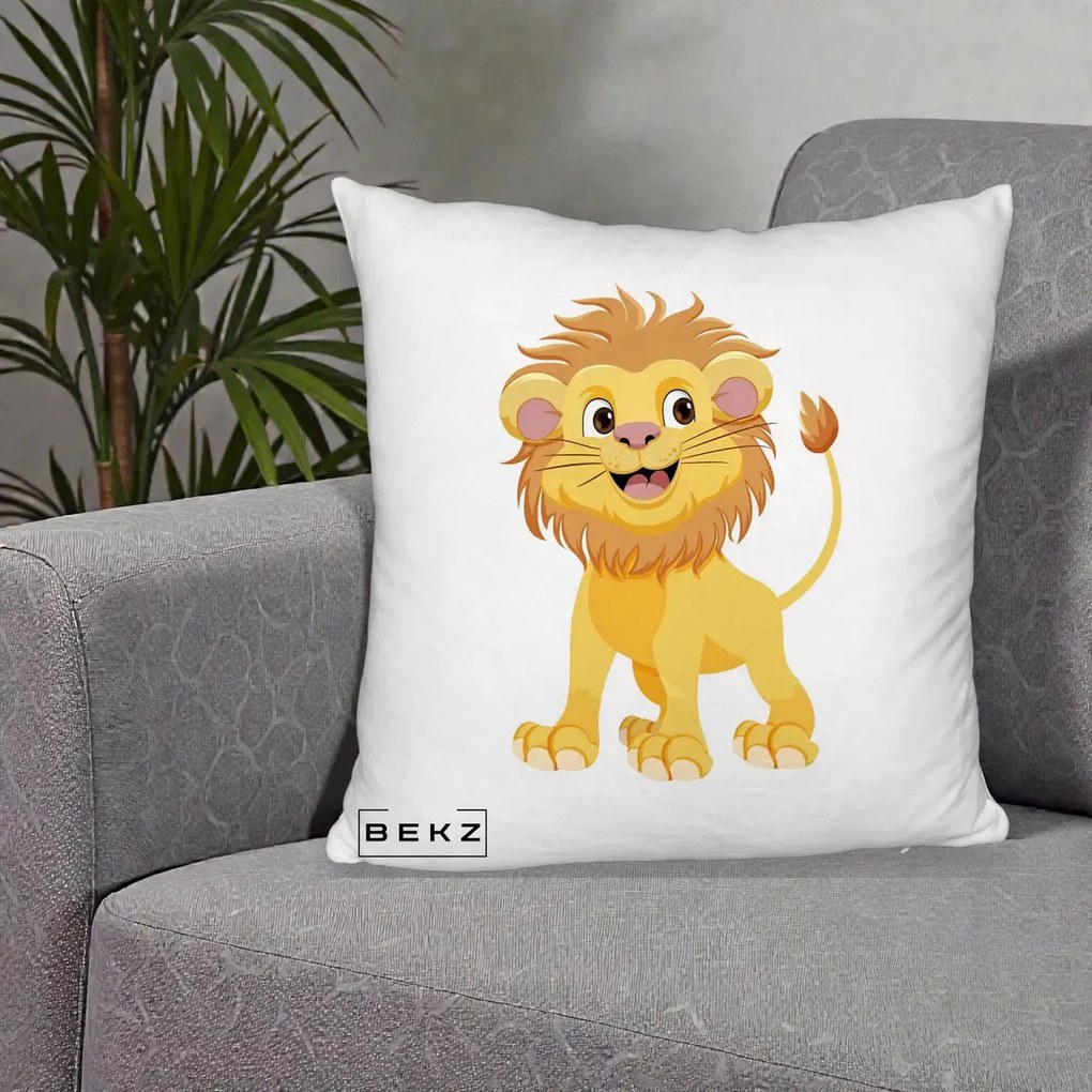 Perna Decorativa Pui de Leu Kawaii, 40x40 cm, Alb Pufos, Husa Detasabila, Perna Inclusa, BEKZ®