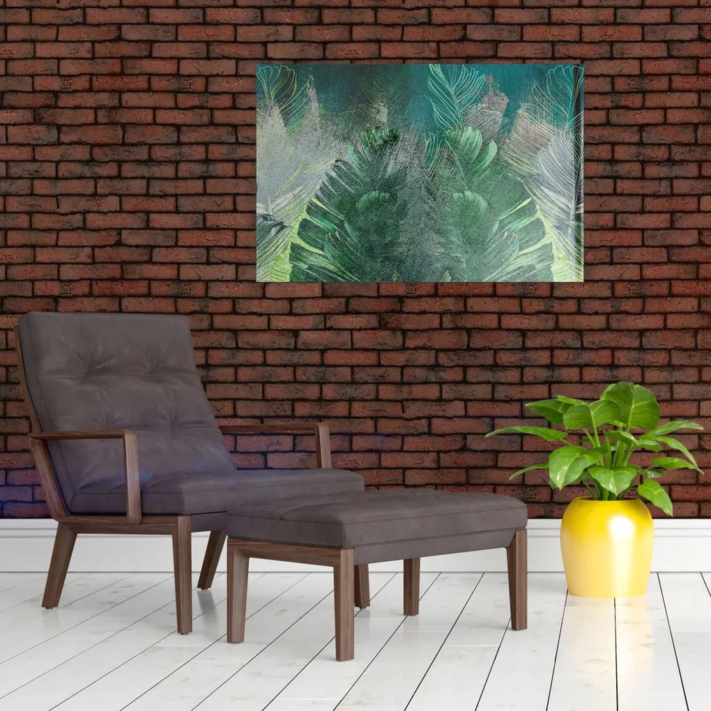 Tablou - Textura de beton cu frunze (90x60 cm)