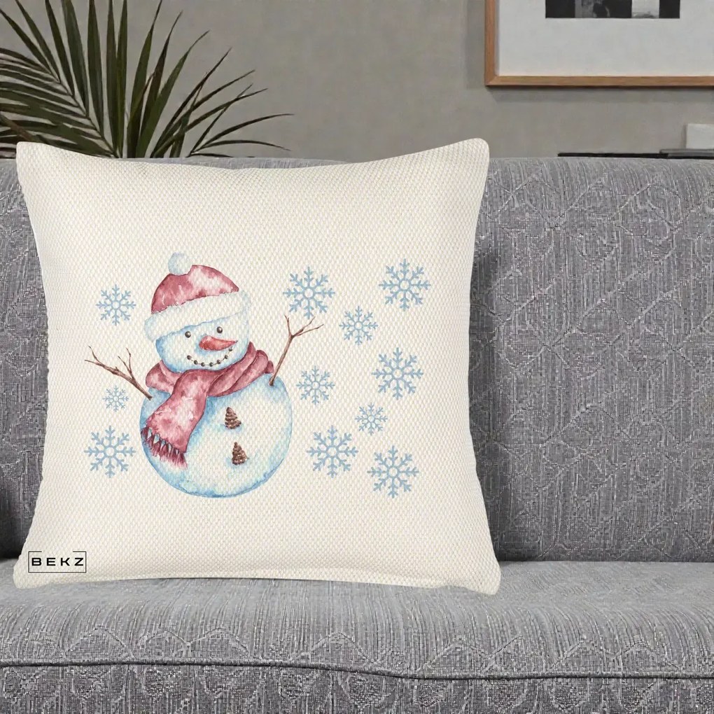 Perna Decorativa Om de Zapada Rosu cu Fulgi, 40x40 cm, Crem Reliefat, Husa Detasabila, Perna Inclusa, BEKZ®
