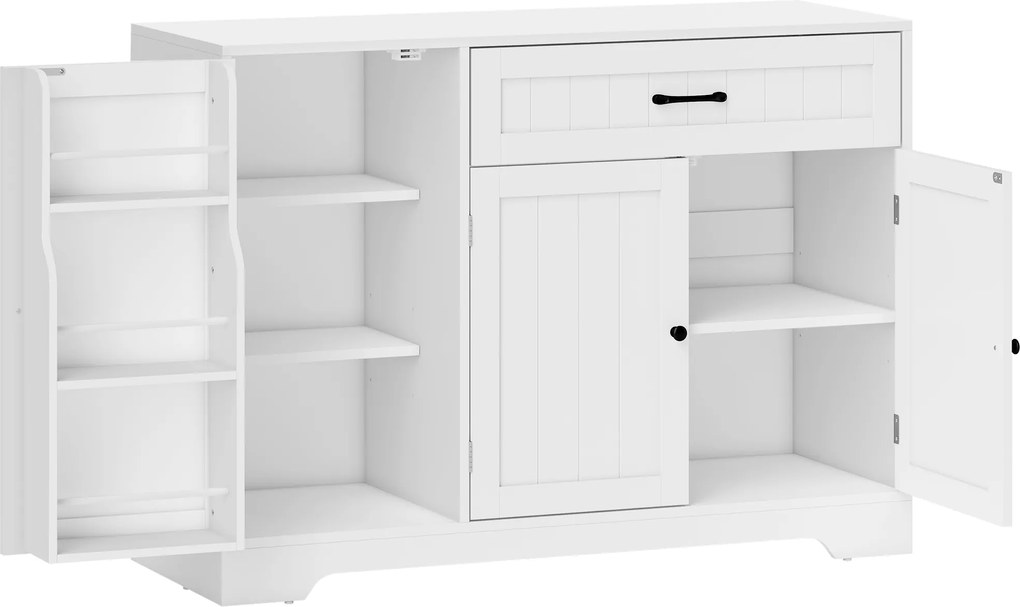 HOMCOM Bufet modern de bucătărie cu sertar, polițe reglabile, mic spațiu de depozitare pentru bucătărie cu compartimente pe ușă, Alb | Aosom Romania
