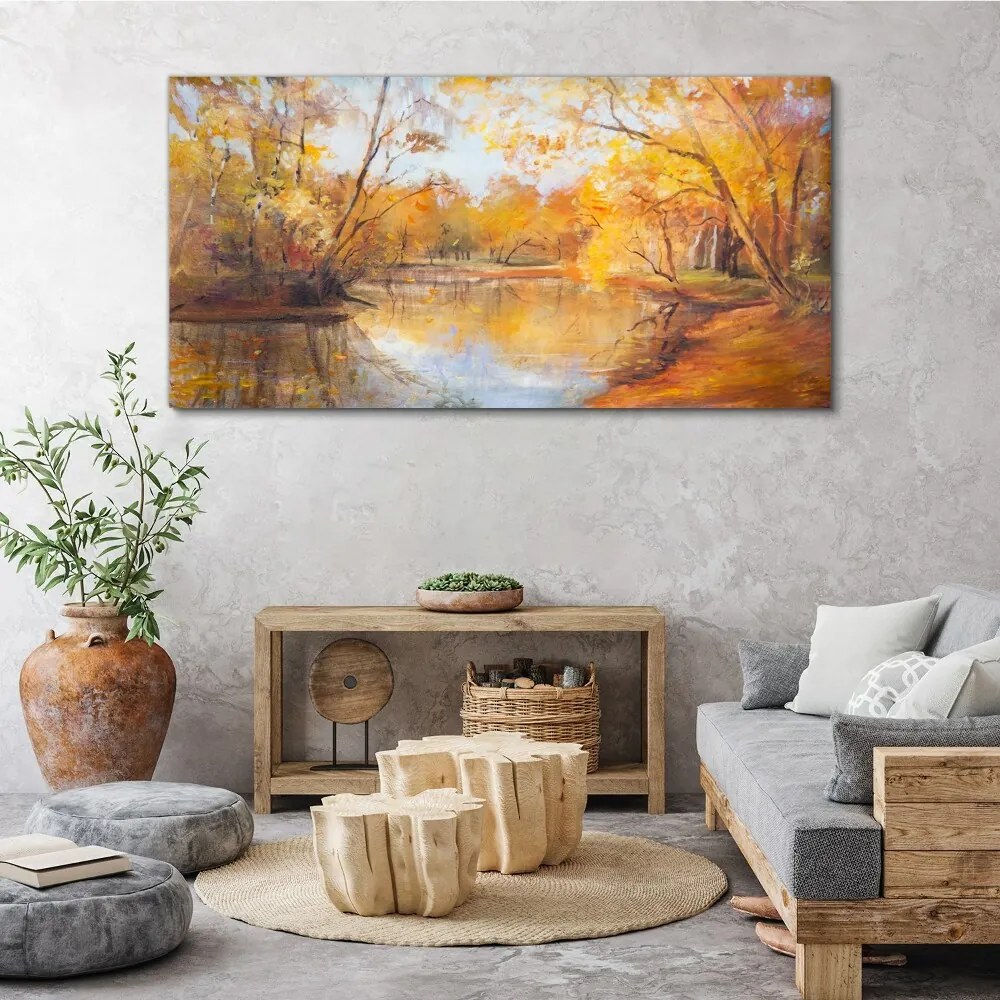 Tablou canvas pădure râu natura toamna