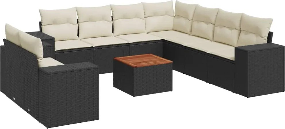 vidaXL Set canapele de grădină cu perne, 10 piese, negru, poliratan