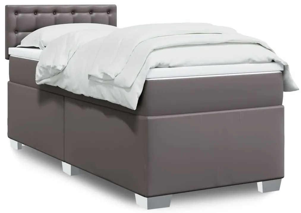 vidaXL Pat box spring cu saltea, gri, 100x200 cm, piele ecologică