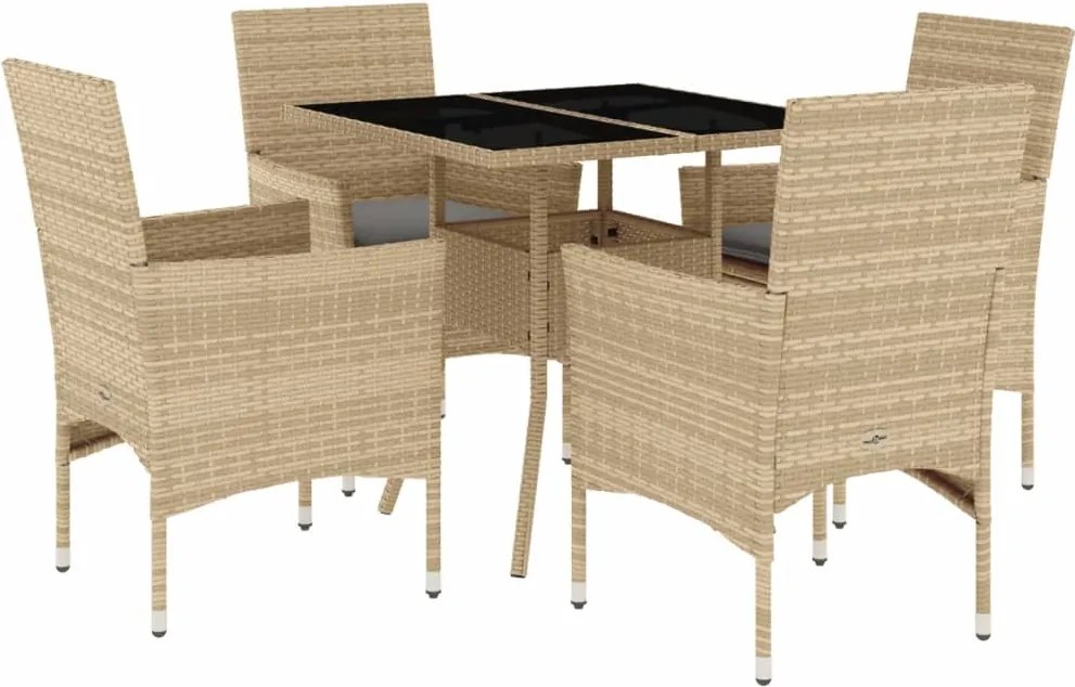 vidaXL Set mobilier de grădină cu perne 5 piese bej poliratan & sticlă