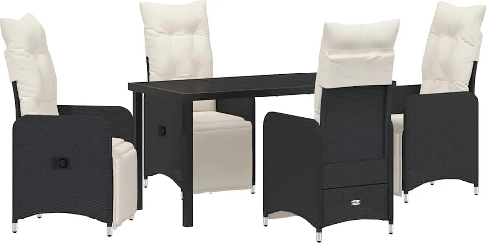 vidaXL Set de masă pentru grădină cu pernă 5 pcs Negru poliratan