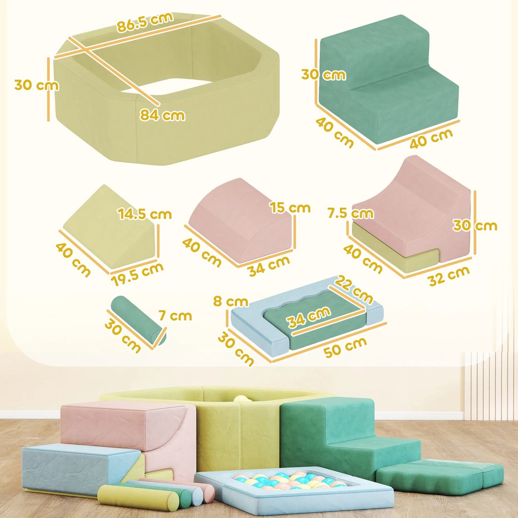 AIYAPLAY Set 15 Blocuri de Construcții Moi Modulabile pentru Copii cu 200 de Mingi pentru Uz Intern, Multicolor | Aosom Romania