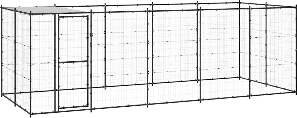 vidaXL Padoc pentru câini de exterior cu acoperiș, 12,1 m², oțel