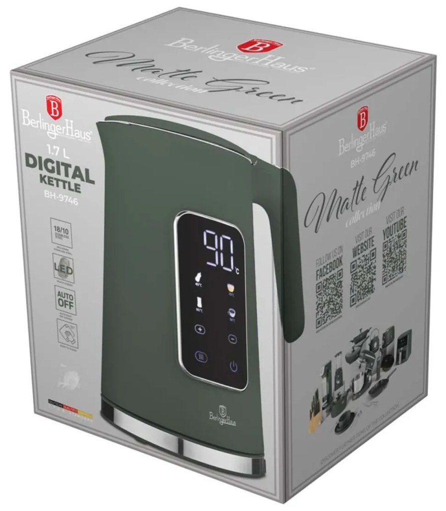 Fierbator de apa 1.7 L digital Green Matt Berlinger Haus BH 9746